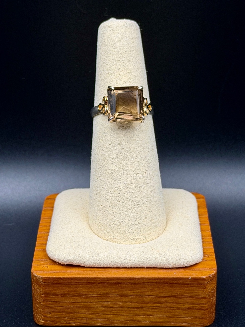 Vintage Mid Century Two Tone Smoky Quartz Statement Cocktail Ring Sz 6
